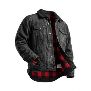 Old Navy Mens Black Denim Sherpa Lined Trucker Jacket Warm Winter Size S